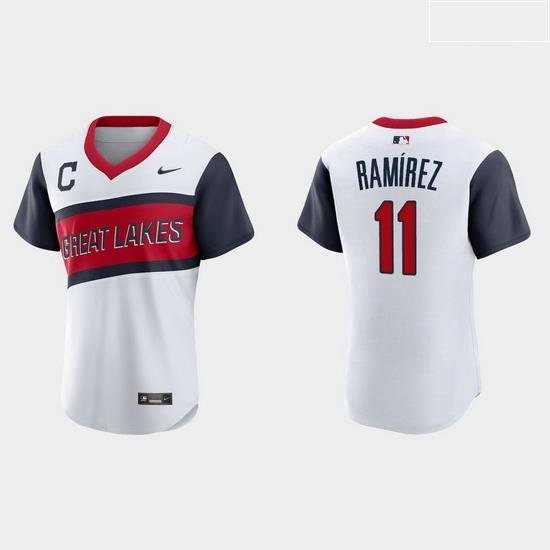 Men Cleveland Indians 11 Jose Ramirez Men Nike White 2021 Little League Class Authentic MLB Jersey