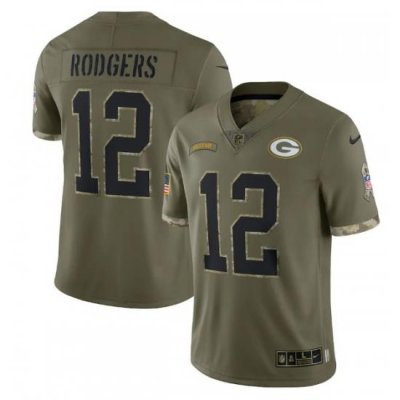 Men Green Bay Packers 12 Aaron Rodgers Olive 2022 Salute To Service Limited Stitched Jersey