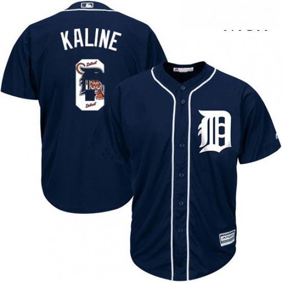 Mens Majestic Detroit Tigers 6 Al Kaline Authentic Navy Blue Team Logo Fashion Cool Base MLB Jersey