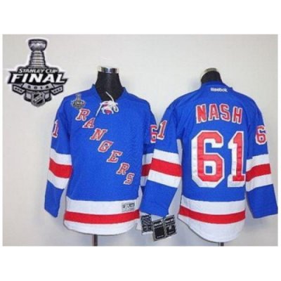 Kids New York Rangers #61 Rick Nash Blue Home With 2014 Stanley Cup Finals Stitched NHL Jerseys