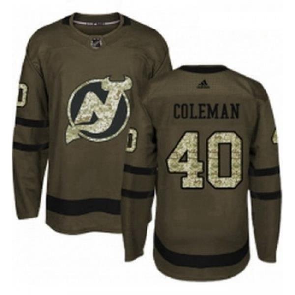 Youth Adidas New Jersey Devils 40 Blake Coleman Authentic Green Salute to Service NHL Jersey