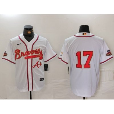 Men Atlanta Braves 17 Andy Messersmith WhiteGold World Series Champions Cool Base Stitched Baseball Jersey