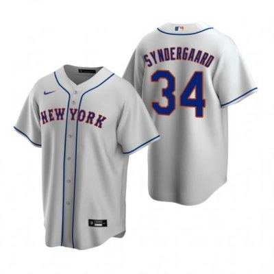 Mens Nike NeW York Mets 34 Noah Syndergaard Gray Road Stitched Baseball Jerse