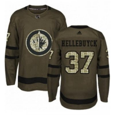 Youth Adidas Winnipeg Jets 37 Connor Hellebuyck Authentic Green Salute to Service NHL Jersey