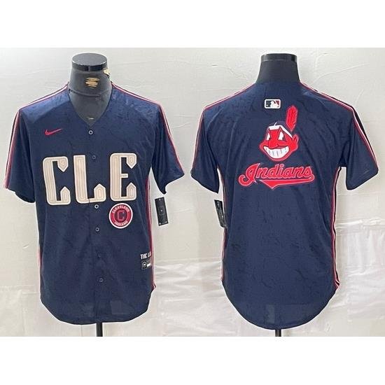 Men Cleveland Guardians Team Big Logo Navy 2024 City Connect Stitched Baseball Jersey