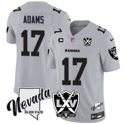 Men Las Vegas Raiders 17 Davante Adams Gray Nevada Silver State patch Vapor Limited Stitched Football Jersey