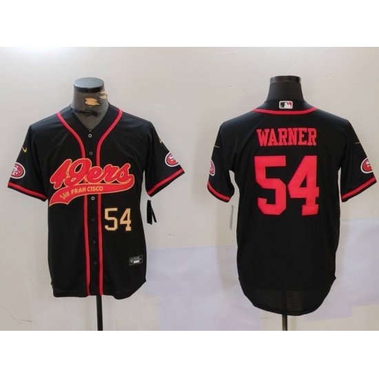 Men San Francisco 49ers 54 Fred Warner Black With Patch Cool Base Stitched Baseball Jersey 1