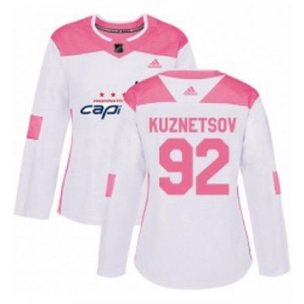 Womens Adidas Washington Capitals 92 Evgeny Kuznetsov Authentic WhitePink Fashion NHL Jersey