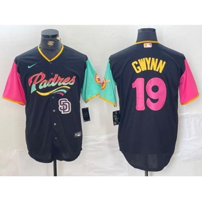 Men San Diego Padres 19 Tony Gwynn Black City Connect Cool Base Stitched Baseball Jersey 2