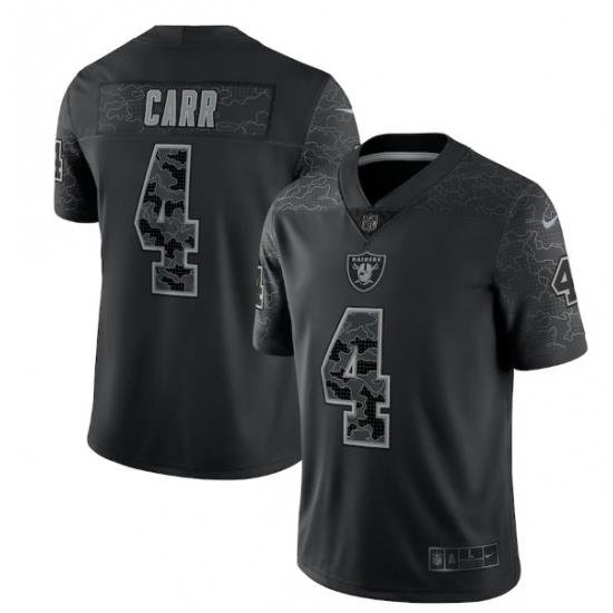 Men Las Vegas Raiders 4 Derek Carr Black Reflective Limited Stitched Football Jersey