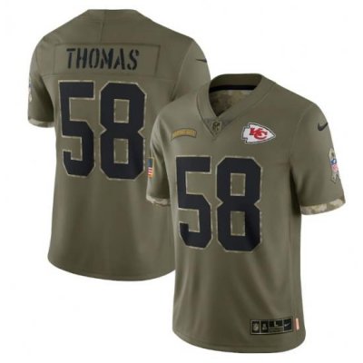 Men Kansas City Chiefs 58 Derrick Thomas Olive 2022 Salute To Service Limited Stitched Jersey