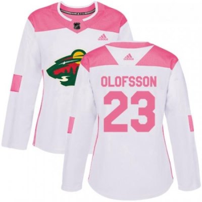 Womens Adidas Minnesota Wild 23 Gustav Olofsson Authentic WhitePink Fashion NHL Jersey