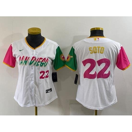 Women San Diego Padres 22 Juan Soto 2022 White City Connect Cool Base Stitched Baseball Jersey 28Run Small 29