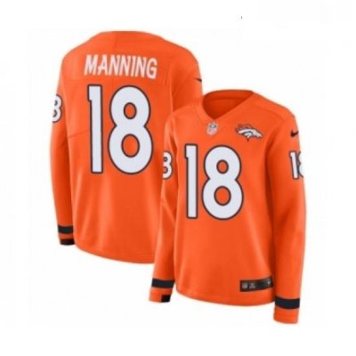 Womens Nike Denver Broncos 18 Peyton Manning Limited Orange Therma Long Sleeve NFL Jersey