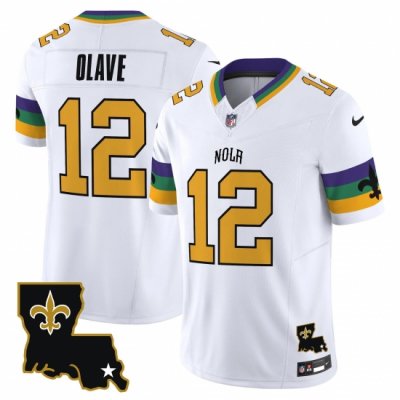 Men New Orleans Saints 12 Chris Olave White 2024 F U S E  Vapor Limited Stitched Jersey