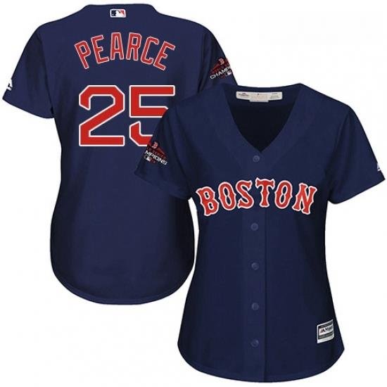 Womens Majestic Boston Red Sox 25 Steve Pearce Authentic Navy Blue Alternate Road 2018 World Series Champions MLB Jersey