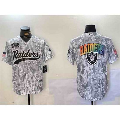 Men Las Vegas Raiders Team Big Logo 2024 Arctic Camo Salute To Service Stitched Baseball Jersey