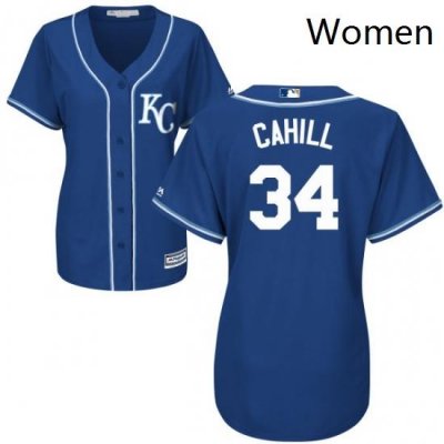 Womens Majestic Kansas City Royals 34 Trevor Cahill Replica Blue Alternate 2 Cool Base MLB Jersey