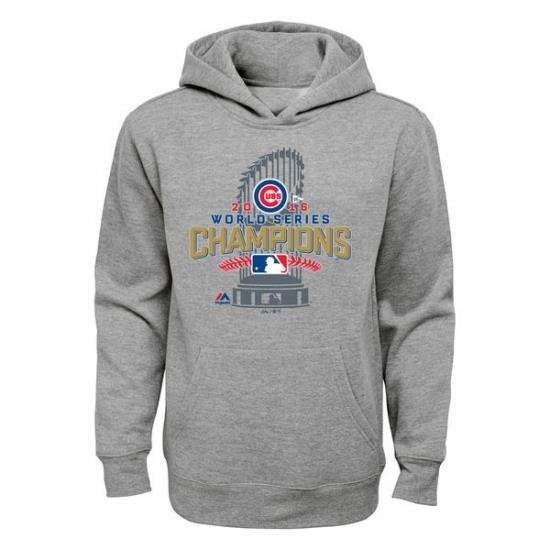 Men Chicago Cubs Grey 2016 World Series Champions Men Pullover Hoodie