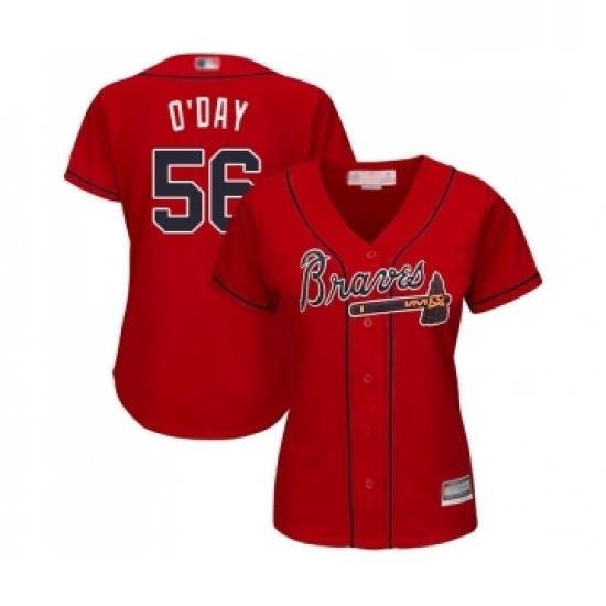 Womens Atlanta Braves 56 Darren O Day Replica Red Alternate Cool Base Baseball Jersey