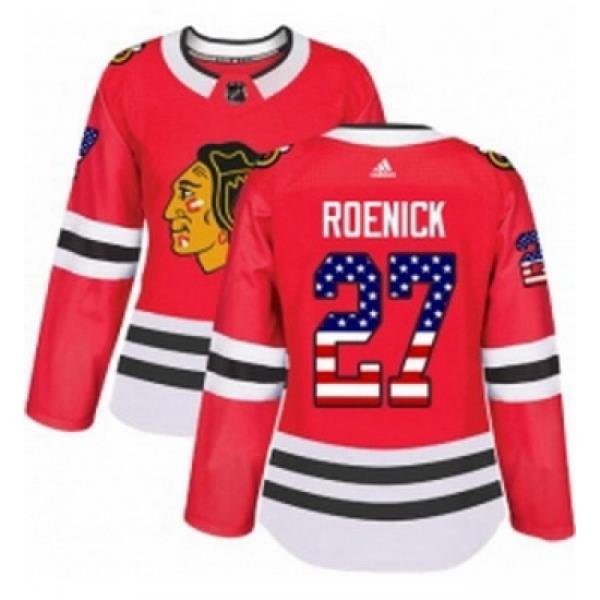 Womens Adidas Chicago Blackhawks 27 Jeremy Roenick Authentic Red USA Flag Fashion NHL Jersey