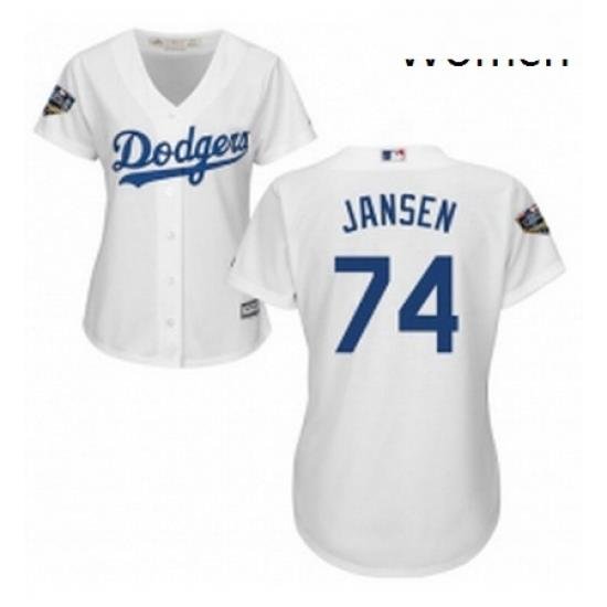 Womens Majestic Los Angeles Dodgers 74 Kenley Jansen Authentic White Home Cool Base 2018 World Series MLB Jersey