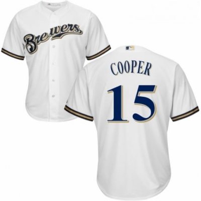 Youth Majestic Milwaukee Brewers 15 Cecil Cooper Authentic Navy Blue Alternate Cool Base MLB Jersey