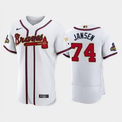 Men Atlanta Braves 74 Kenley Jansen 2022 White Gold World Series Champions Program Flex Base Stitched Baseball jersey