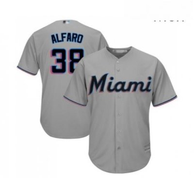 Mens Miami Marlins 38 Jorge Alfaro Replica Grey Road Cool Base Baseball Jersey