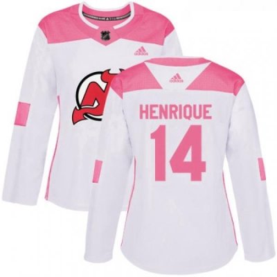 Womens Adidas New Jersey Devils 14 Adam Henrique Authentic WhitePink Fashion NHL Jersey