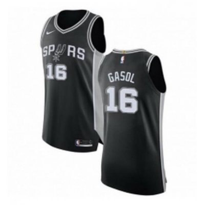 Youth Nike San Antonio Spurs 16 Pau Gasol Authentic Black Road NBA Jersey Icon Edition