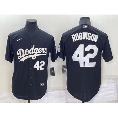 Men Los Angeles Dodgers 42 Jackie Robinson Black Cool Base Stitched Jersey