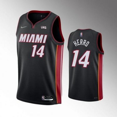 Men Miami Heat 14 Tyler Herro Black Icon Edition 75th Anniversary Stitched Jersey