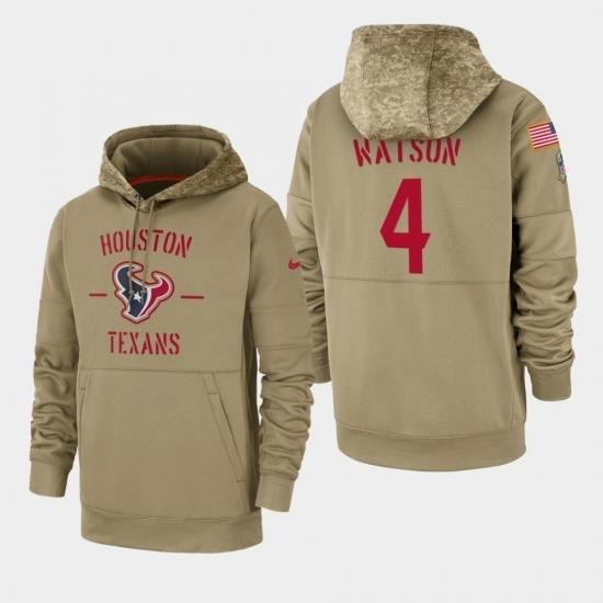 Mens Houston Texans 4 Deshaun Watson 2019 Salute to Service Sideline Therma Pullover Hoodie Tan