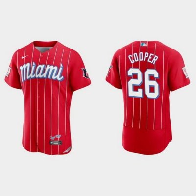 Miami Marlins 26 Garrett Cooper Men Nike 2021 City Connect Authentic MLB Jersey Red