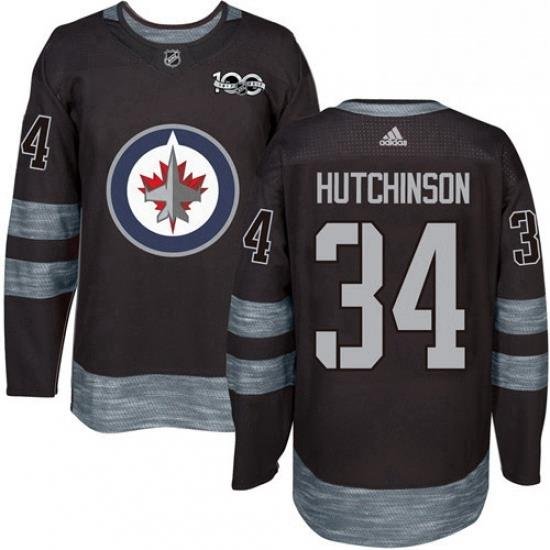 Mens Adidas Winnipeg Jets 34 Michael Hutchinson Premier Black 1917 2017 100th Anniversary NHL Jersey