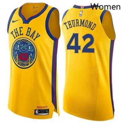 Womens Nike Golden State Warriors 42 Nate Thurmond Swingman Gold NBA Jersey City Edition