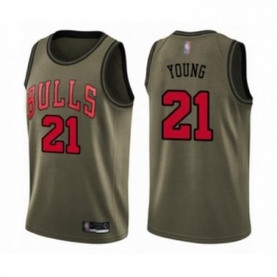 Mens Chicago Bulls 21 Thaddeus Young Swingman Green Salute to Service Basketball Jersey