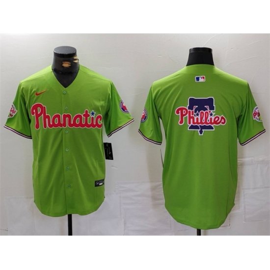 Men Philadelphia Phillies Team Big Logo Green With Patch Stitched Jerseys