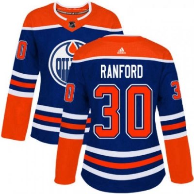 Womens Adidas Edmonton Oilers 30 Bill Ranford Authentic Royal Blue Alternate NHL Jersey