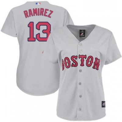 Womens Majestic Boston Red Sox 13 Hanley Ramirez Replica Grey Road MLB Jersey