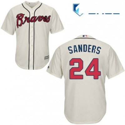 Youth Majestic Atlanta Braves 24 Deion Sanders Authentic Cream Alternate 2 Cool Base MLB Jersey