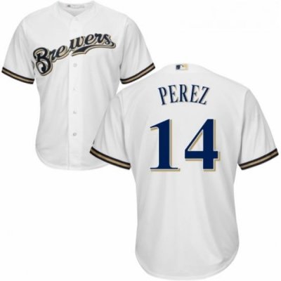 Youth Majestic Milwaukee Brewers 14 Hernan Perez Replica Navy Blue Alternate Cool Base MLB Jersey