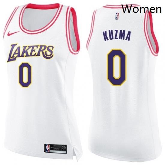 Womens Nike Los Angeles Lakers 0 Kyle Kuzma Swingman WhitePink Fashion NBA Jersey