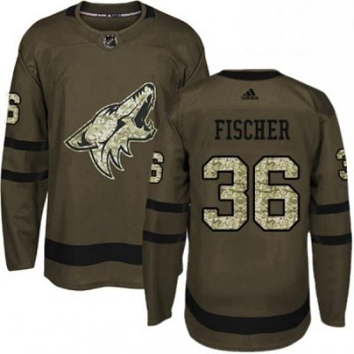 Youth Adidas Arizona Coyotes 36 Christian Fischer Authentic Green Salute to Service NHL Jersey