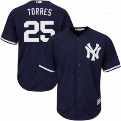 Mens Majestic New York Yankees 25 Gleyber Torres Replica Navy Blue Alternate MLB Jersey