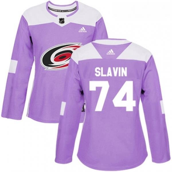 Womens Adidas Carolina Hurricanes 74 Jaccob Slavin Authentic Purple Fights Cancer Practice NHL Jersey