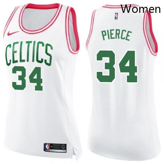 Womens Nike Boston Celtics 34 Paul Pierce Swingman WhitePink Fashion NBA Jersey