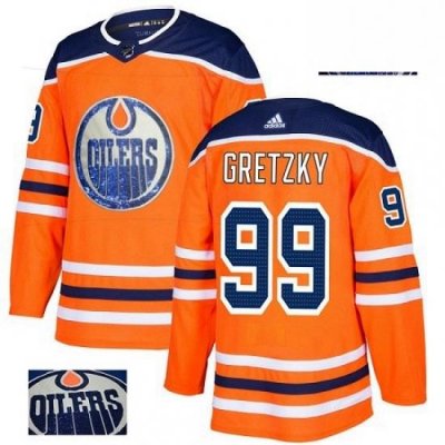 Mens Adidas Edmonton Oilers 99 Wayne Gretzky Authentic Orange Fashion Gold NHL Jersey