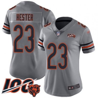 Women Chicago Bears 23 Devin Hester Limited Silver Inverted Legend 100th Season Football Jersey